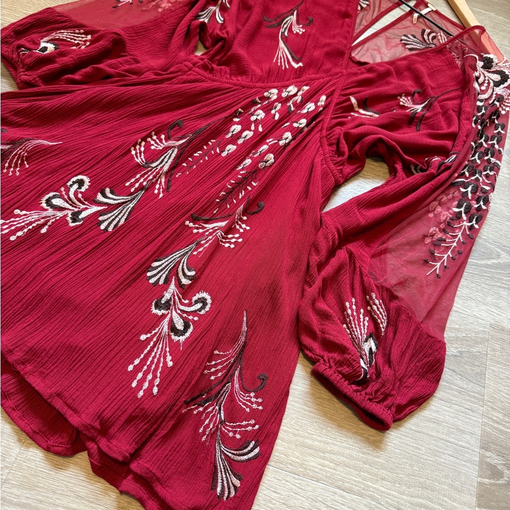 FREE PEOPLE Elegant Red Embroidered Dress, Size XS - Picture 5 of 12